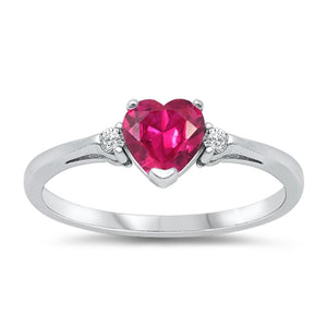 Sterling Silver Ruby CZ Heart Ring Love Rhodium Finish Band Solid 925 Sizes 3-12