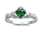 Sterling Silver Woman's Emerald CZ Claddagh Ring Irish 925 Band 9mm Sizes 3-13