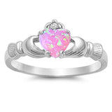 Pink Lab Opal Cute Claddagh Ring New .925 Sterling Silver Thumb Band Sizes 4-12