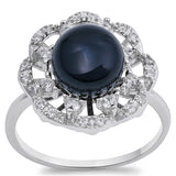 Clear CZ Freshwater Pearl Flower Ring New .925 Sterling Silver Band Sizes 5-11