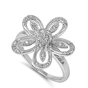 Round Clear CZ Beautiful Flower Ring New .925 Sterling
