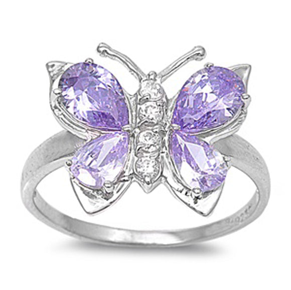 Sterling Silver Woman's Amethyst CZ Butterfly Ring Promise Band 7mm Sizes 4-12