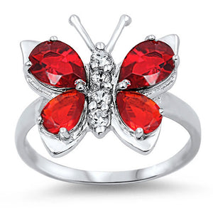 Ruby CZ Unique Butterfly Women's Ring New .925 Sterling Silver Band Sizes 8-10