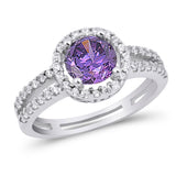 Amethyst CZ Round Halo Engagement Ring New .925 Sterling Silver Band Sizes 5-10