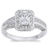 Clear CZ Rectangle Wedding Halo Ring New .925 Sterling Silver Band Sizes 5-10