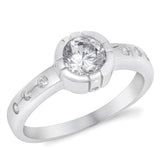 Round Clear CZ Solitaire Engagement Ring New 925 Sterling Silver Band Sizes 5-9
