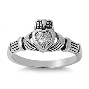 White CZ Claddagh Heart Promise Ring New .925 Sterling Silver Band Sizes 4-9