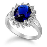 Oval Blue Sapphire CZ Flower Halo Ring New .925 Sterling Silver Band Sizes 5-10