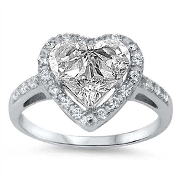Clear CZ Heart Shine Promise Cute Ring New .925 Sterling Silver Band Sizes 4-11