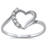 Clear CZ Heart Love Modern Cutout Ring New .925 Sterling Silver Band Sizes 4-9