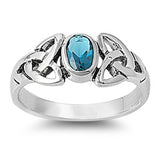 Aquamarine CZ Triquetra Solitaire Ring New .925 Sterling Silver Band Sizes 5-10