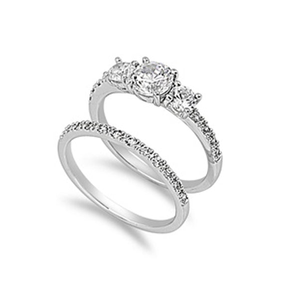 Sterling Silver Custom Engagement Ring Wedding Band Bridal Set CZ Sizes 4-12