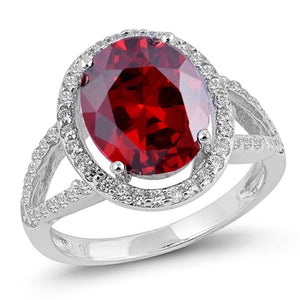 Women's Garnet CZ Halo Wedding Ring New .925 Sterling Silver Band Sizes 5-10