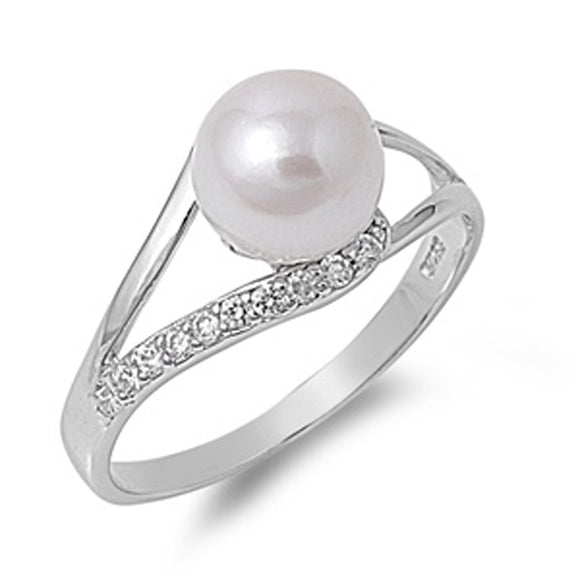 Sterling Silver Woman's Freshwater Pearl Ring Fashion 925 Band 10mm Sizes 5-10