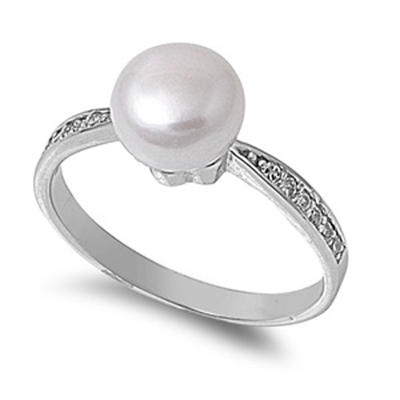 Sterling Silver Woman's Freshwater Pearl Ring Classic 925 Band 8mm Sizes 4-11