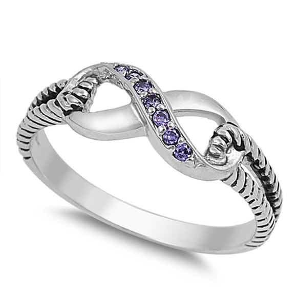 Amethyst CZ Rope Infinity Polished Ring New .925 Sterling Silver Band Sizes 4-10
