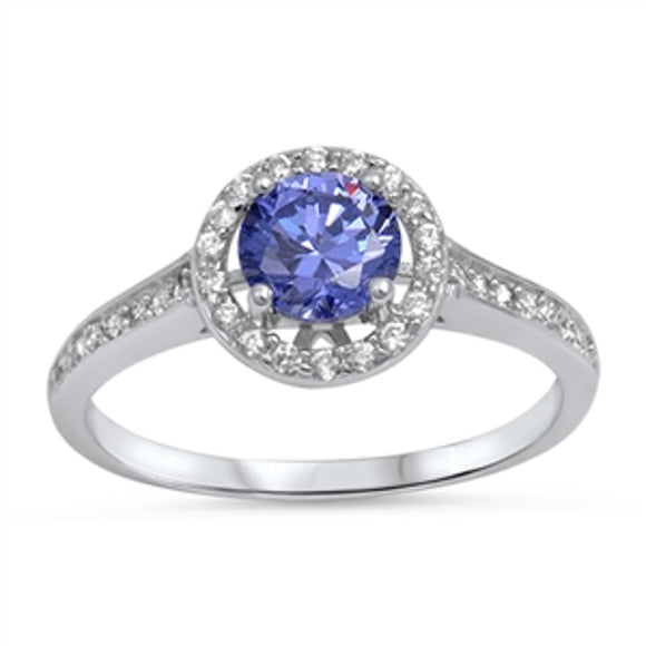 Blue Sapphire CZ Halo Wedding Ring New .925 Sterling Silver Band Sizes 5-10