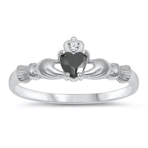 Sterling Silver Claddagh Friendship Ring Black CZ New Sizes 1-10