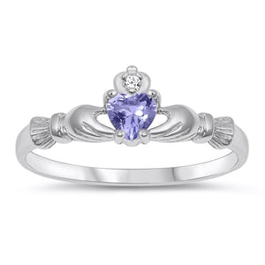 Lavender Irish Claddagh Love Heart Promise Sterling Silver Ring Sizes 1-10