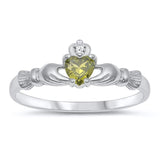 Sterling Silver Claddagh Peridot CZ Ring