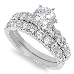 Sterling Silver Custom Engagement Ring Wedding Band Bridal Set CZ Sizes 5-10
