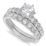 Sterling Silver Custom Engagement Ring Wedding Band Bridal Set CZ Sizes 5-10