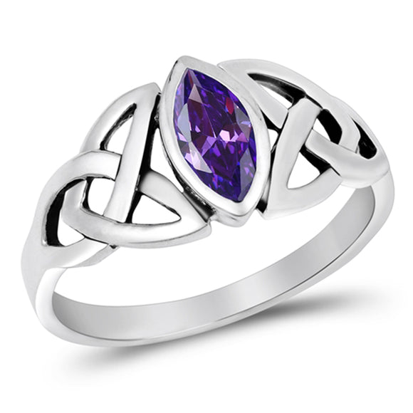 Sterling Silver Amethyst CZ Ring Irish Celtic Knot Design Band 925 Sizes 4-10