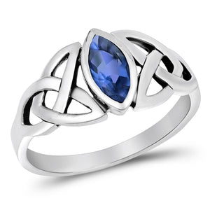 Sterling Silver Blue Sapphire CZ Ring Irish Celtic Knot Design Band Sizes 4-10