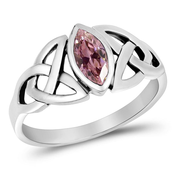Sterling Silver Pink CZ Ring Irish Celtic Knot Design Band 925 Fancy Sizes 5-10