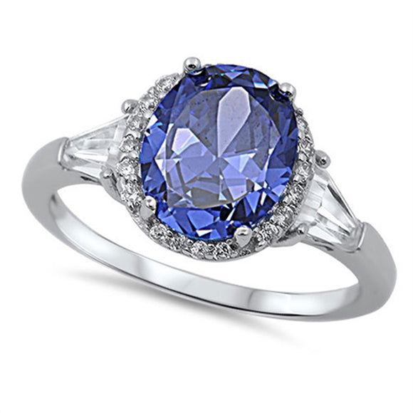 Tanzanite CZ Oval Solitaire Halo Elegant Ring Sterling Silver Band Sizes 4-10