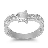 Clear CZ Polished Star Simple Ring New 925 Sterling Silver Thumb Band Sizes 5-9