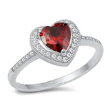 Halo Heart Garnet CZ Polished Love Ring New .925 Sterling Silver Band Sizes 5-10