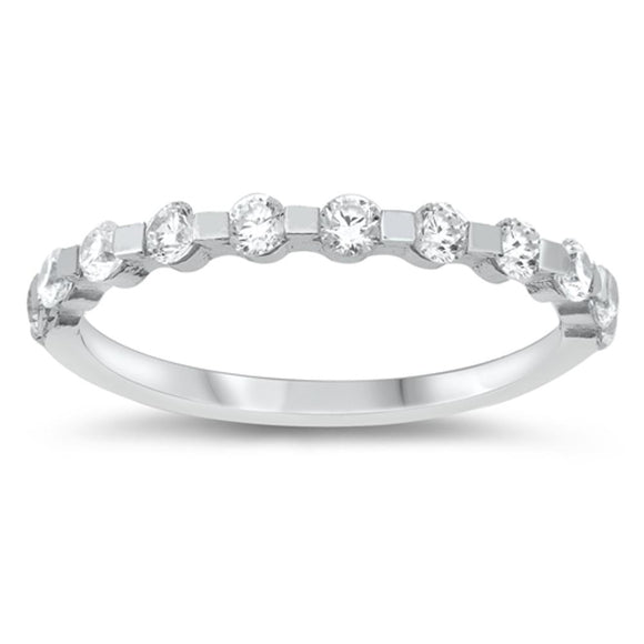 Sterling Silver Woman's White CZ Elegant Stunning Ring Thin Band 2mm Sizes 5-10