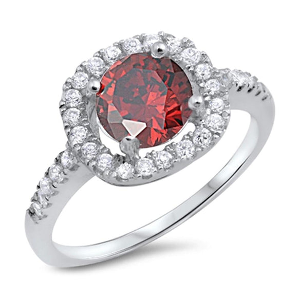 Women's Garnet CZ Halo Wedding Ring New .925 Sterling Silver Band Sizes 8-10