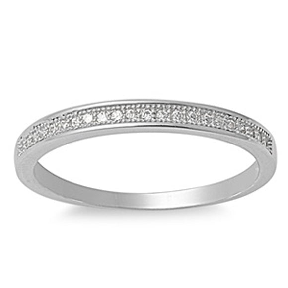 Sterling Silver Womans Mens White CZ Eternity Wedding Ring Band 2mm Sizes 5-9