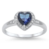 Women's Heart Blue Sapphire CZ Halo Ring New 925 Sterling Silver Band Sizes 4-10