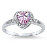 Women's Heart Pink CZ Halo Fashion Ring New .925 Sterling Silver Band Sizes 4-10