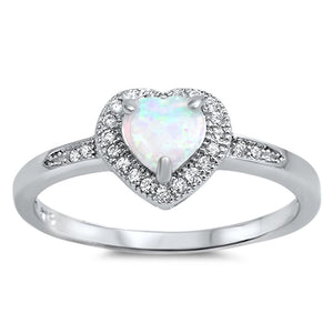 Heart White Lab Opal Halo CZ Promise Ring .925 Sterling Silver Band Sizes 4-10
