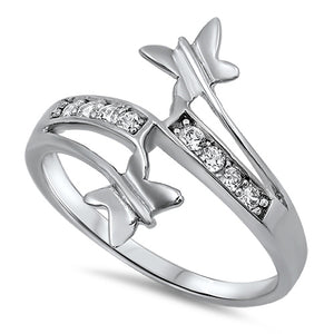 White CZ Polished Butterfly Unique Cute Ring 925 Sterling Silver Band Sizes 5-9