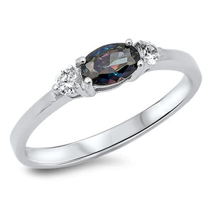 Women's Oval Rainbow Topaz CZ Promise Ring .925 Sterling Silver Band Sizes 5-10