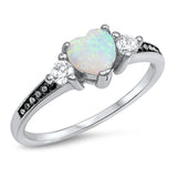 White Lab Opal Heart CZ Promise Ring .925 Sterling Silver Bead Band Sizes 4-13