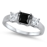 Princess Cut White Black CZ Cute Ring New .925 Sterling Silver Band Sizes 4-12