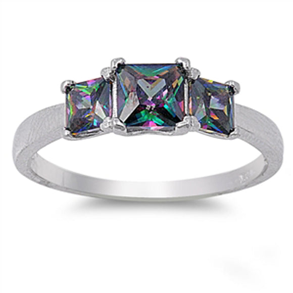 Square Cut Rainbow Topaz CZ Beautiful Ring .925 Sterling Silver Band Sizes 4-12