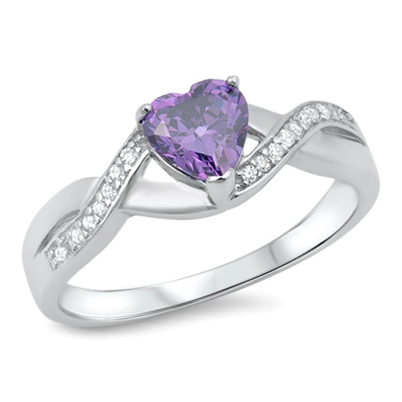 Heart Amethyst CZ Promise Ring New .925 Sterling Silver Infinity Band Sizes 4-11