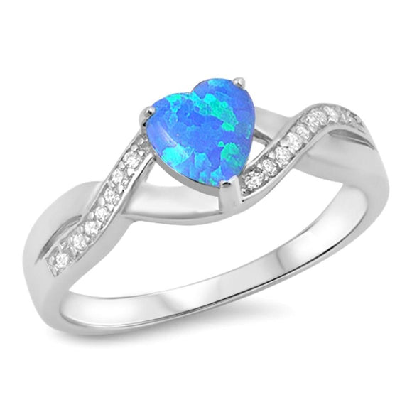 Sterling Silver Blue Lab Opal Heart Ring White CZ Infinity Band New Sizes 4-12