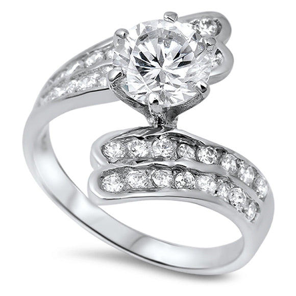 White CZ Polished Wrap Solitaire Ring New .925 Sterling Silver Band Sizes 5-10