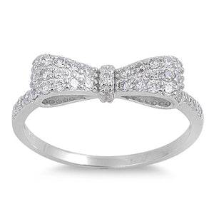 Sterling Silver Woman's Clear CZ Bowtie Ring Unique 925 Band 5mm New Sizes 4-12