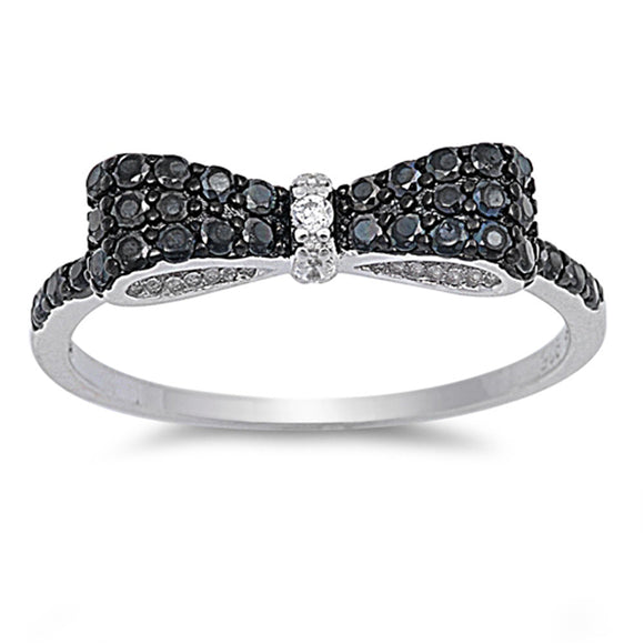 Bowtie Black CZ Cluster Fashion Ring New .925 Sterling Silver Band Sizes 5-12