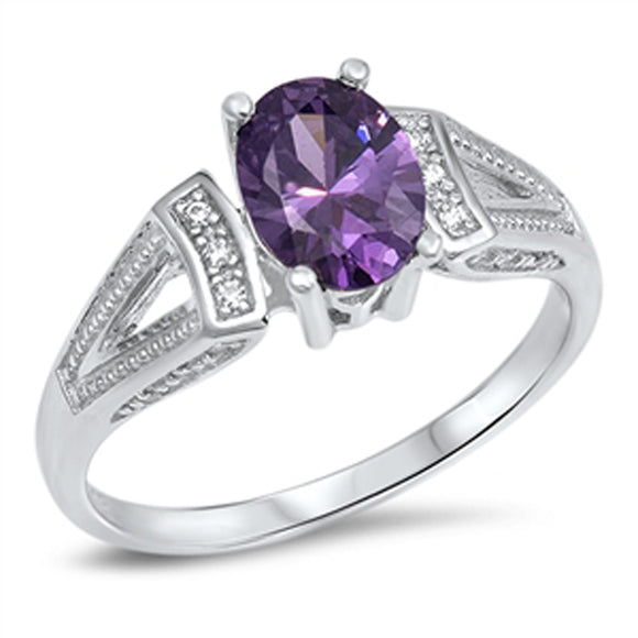 Amethyst CZ Simple Elegant Polished Ring New 925 Sterling Silver Band Sizes 5-11