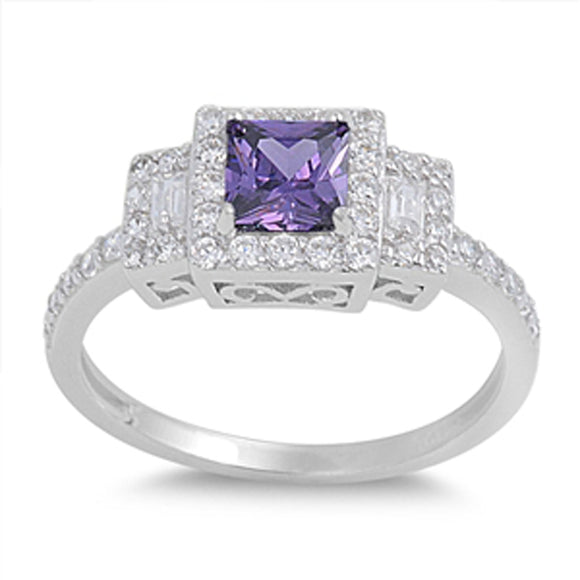 Sterling Silver Woman's Amethyst CZ Ring Fashion Engagement Band 8mm Sizes 4-12